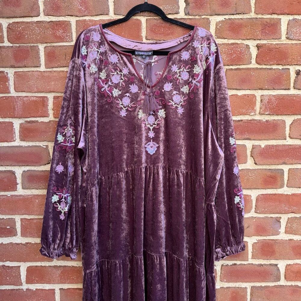 Pyramid Collection Embroidered Velour Dress Dusty Mauve boho Women's 3X NWOT - Picture 4 of 13